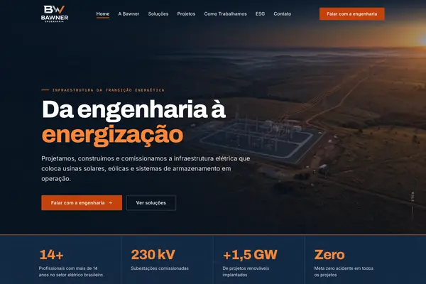 Site Bawner Engenharia, projeto da Virtus