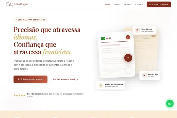 Site Bella Lingua, projeto da Virtus