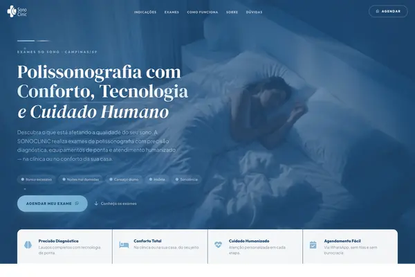 Site Sono Clinic, projeto da Virtus