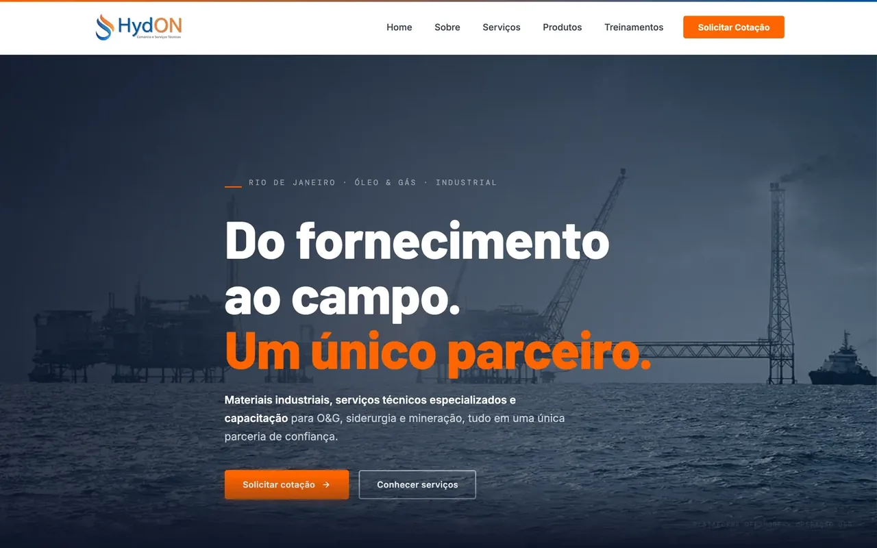 Página inicial do site HydON, criado pela Virtus