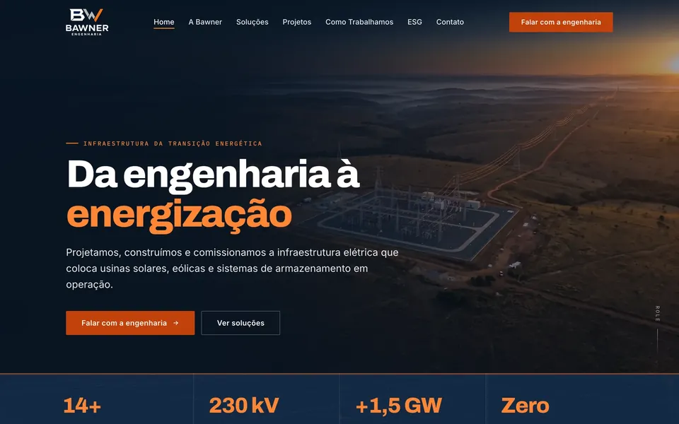 Site Bawner Engenharia, projeto da Virtus