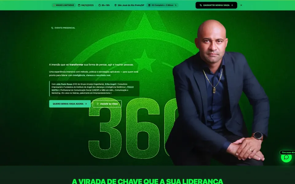 Site Imersão Liderança 360, projeto da Virtus