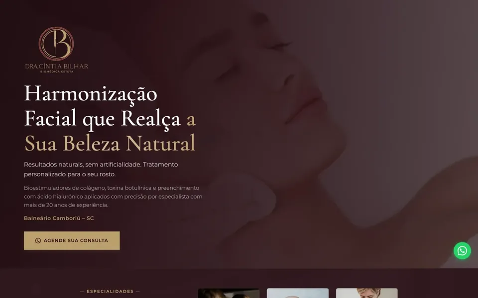 Site Dra. Cintia Bilhar, projeto da Virtus