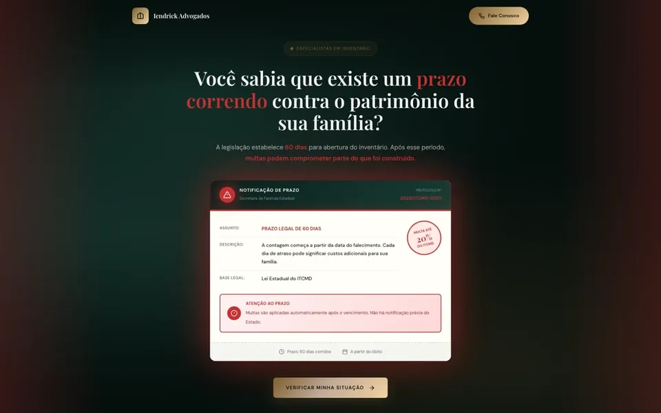 Site Iendrick Advogados, projeto da Virtus