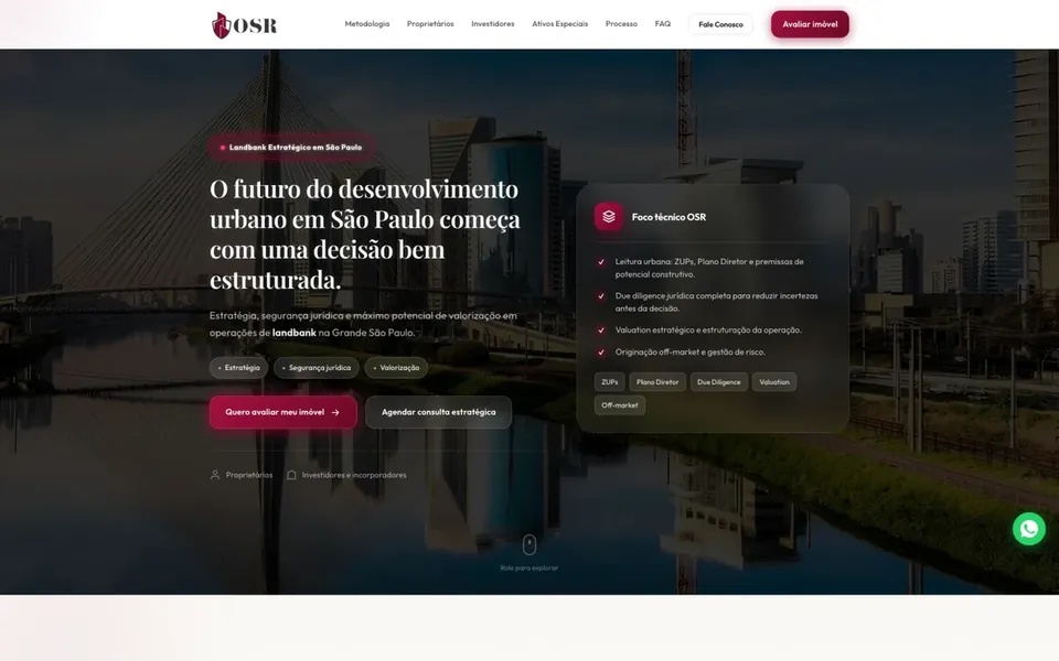Site OSR Desenvolvimento, projeto da Virtus