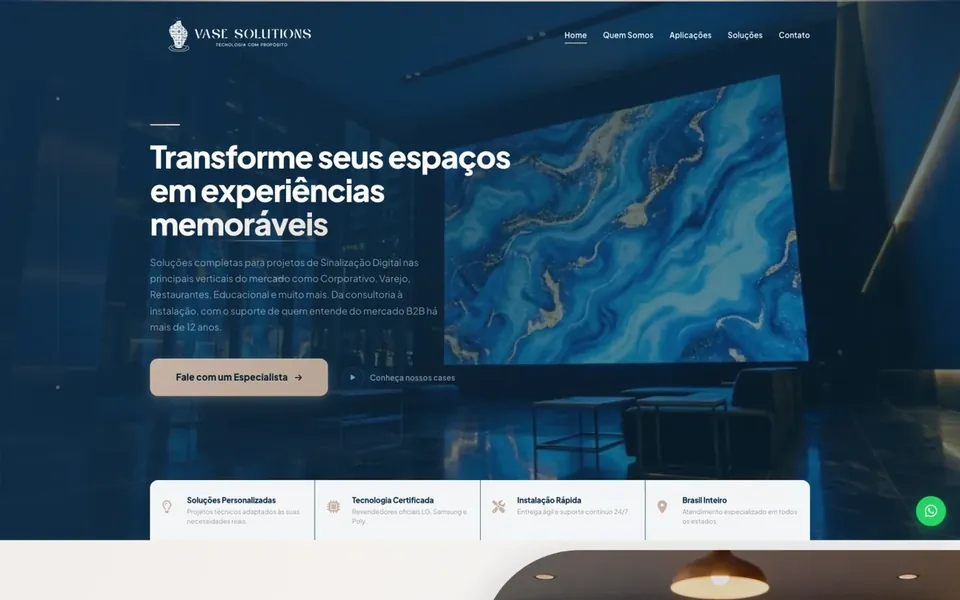 Site Vase Solutions, projeto da Virtus