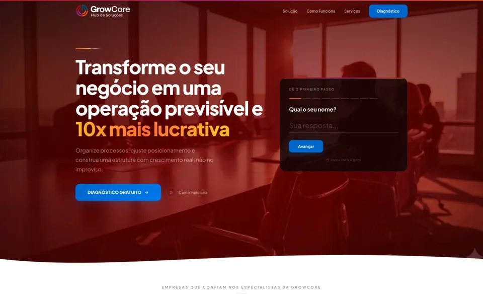 Site GrowCore, projeto da Virtus